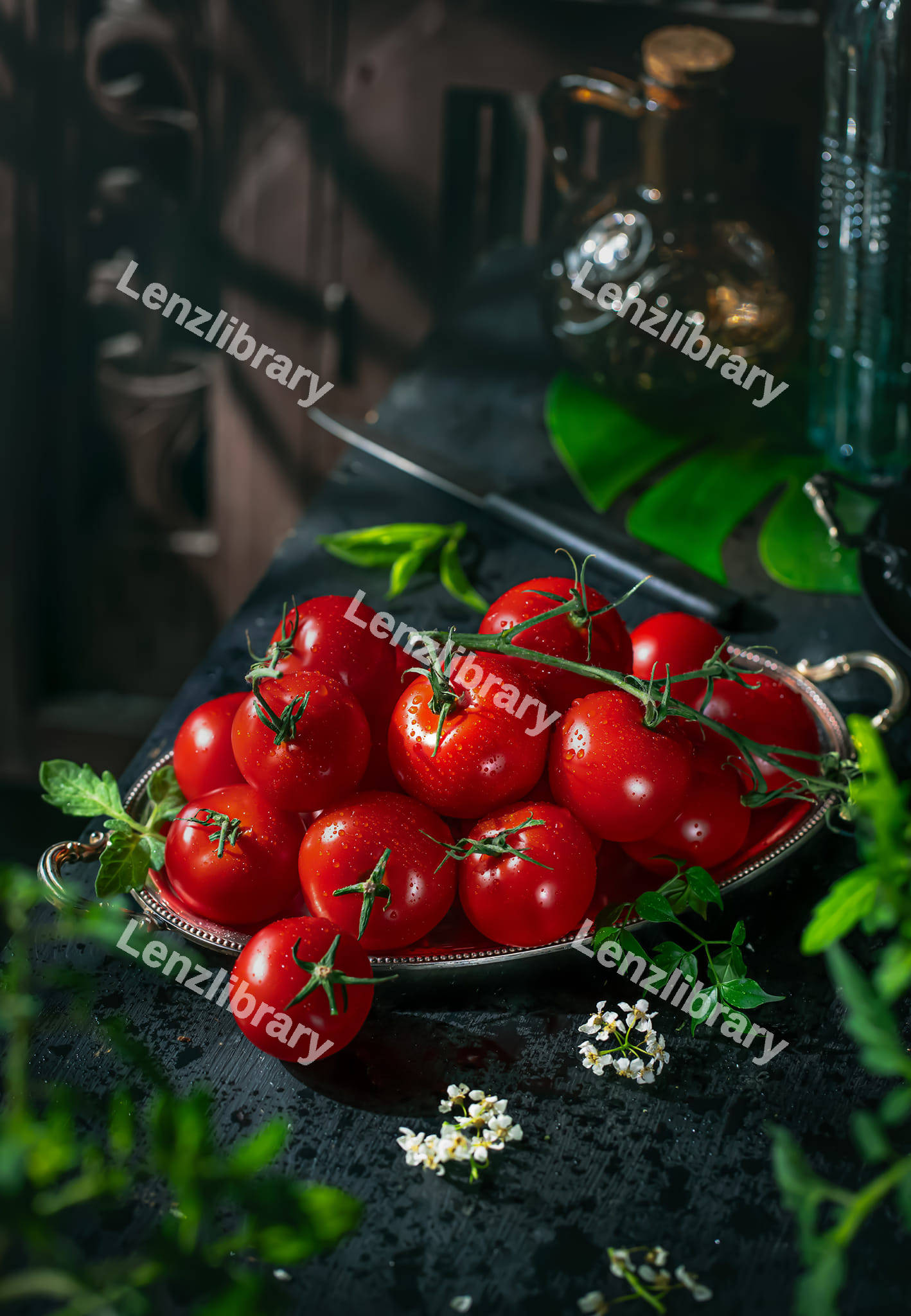 Tomatoes in a silver bowl